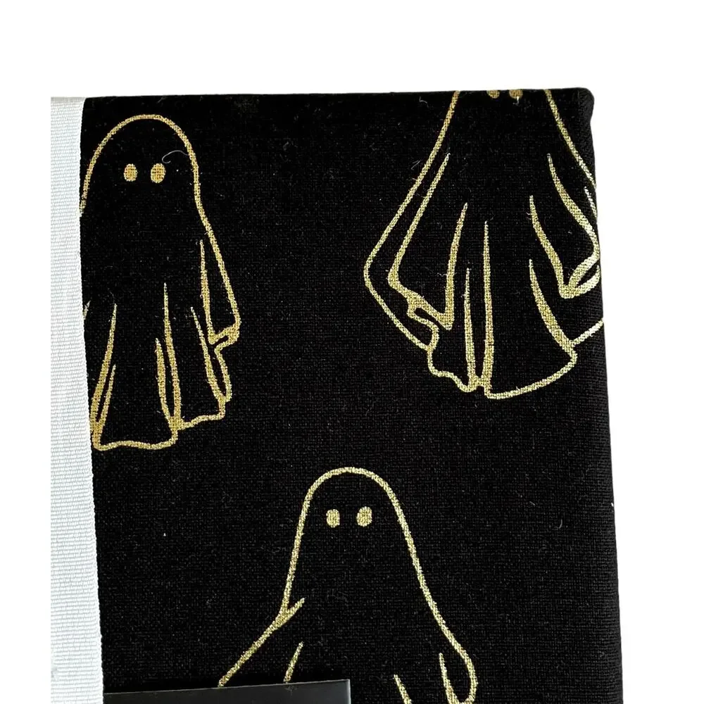 Rachel Zoe HALLOWEEN GHOST Tablecloth 60x120 Oblong Cotton Black & Gold NEW